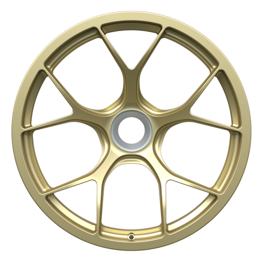 Strato Dynamics F5R forged monoblock centerlock wheel in Grand-Prix Champagne finish, front view