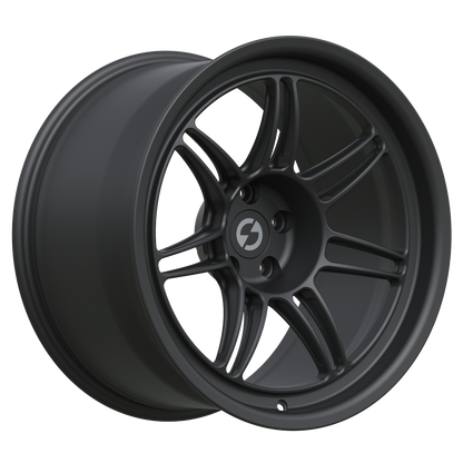 Strato Dynamics B14S forged monoblock wheel in Midnight Black, studio hero angle