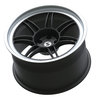 Strato Dynamics B14S forged monoblock wheel in Midnight Black with polished lip, side profile