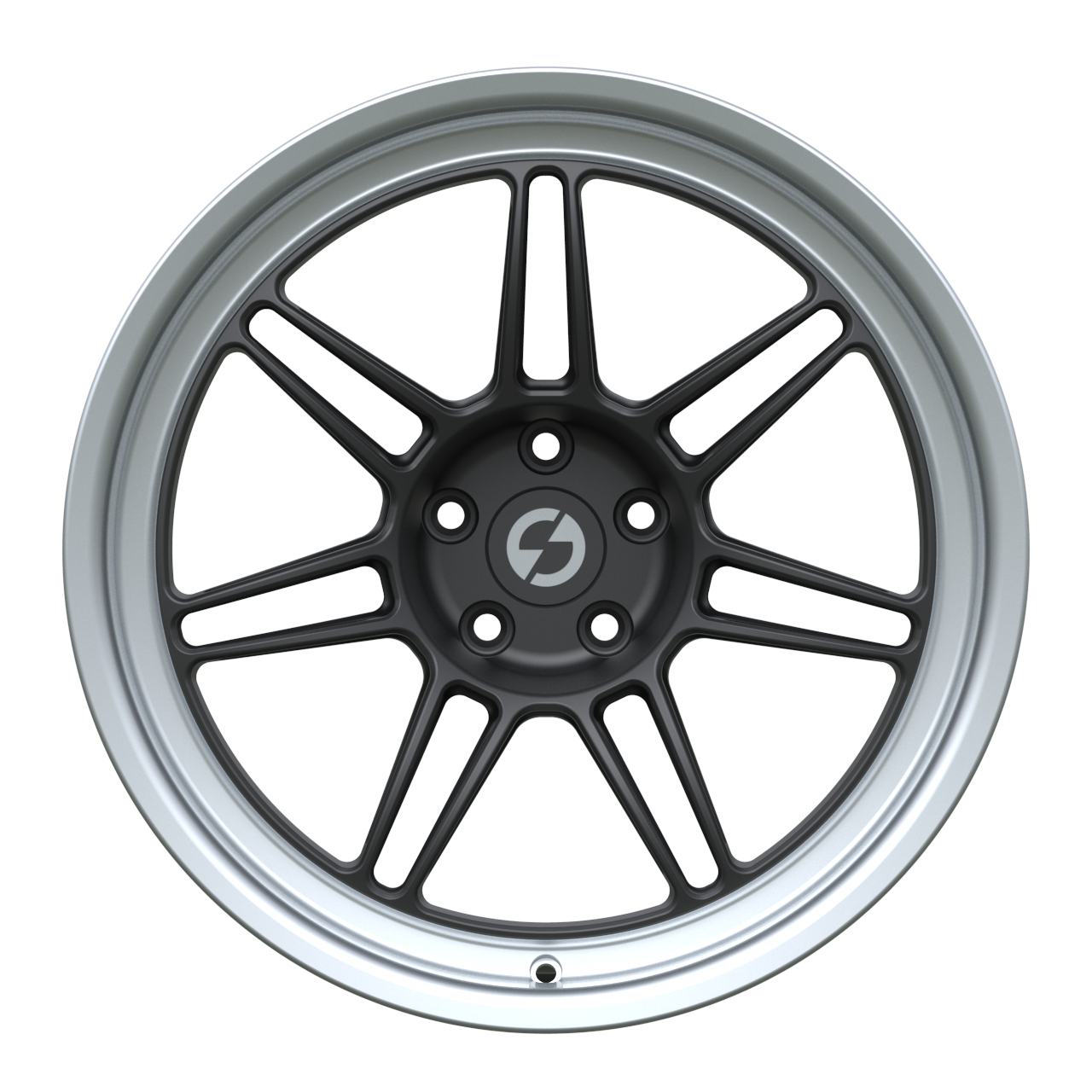 Strato Dynamics B14S forged monoblock wheel in Midnight Black with polished lip, front view