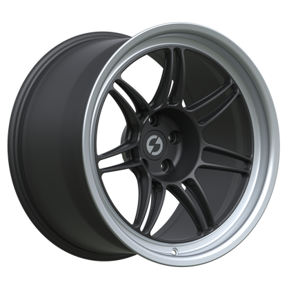 Strato Dynamics B14S forged monoblock wheel in Midnight Black with polished lip, studio hero angle