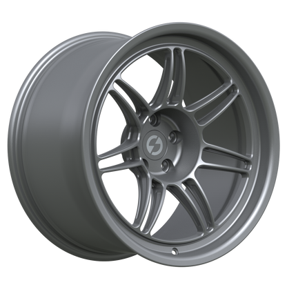 Strato Dynamics B14S forged monoblock wheel in Tactical Gray, studio hero angle