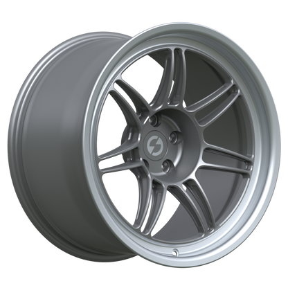 Strato Dynamics B14S forged monoblock wheel in Tactical Gray with polished lip, studio hero angle