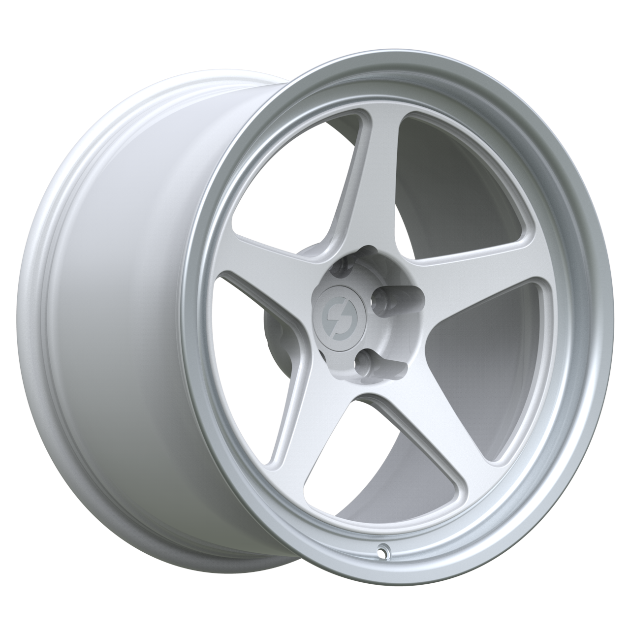 Strato Dynamics B5F forged monoblock wheel in Alpine White, studio hero angle