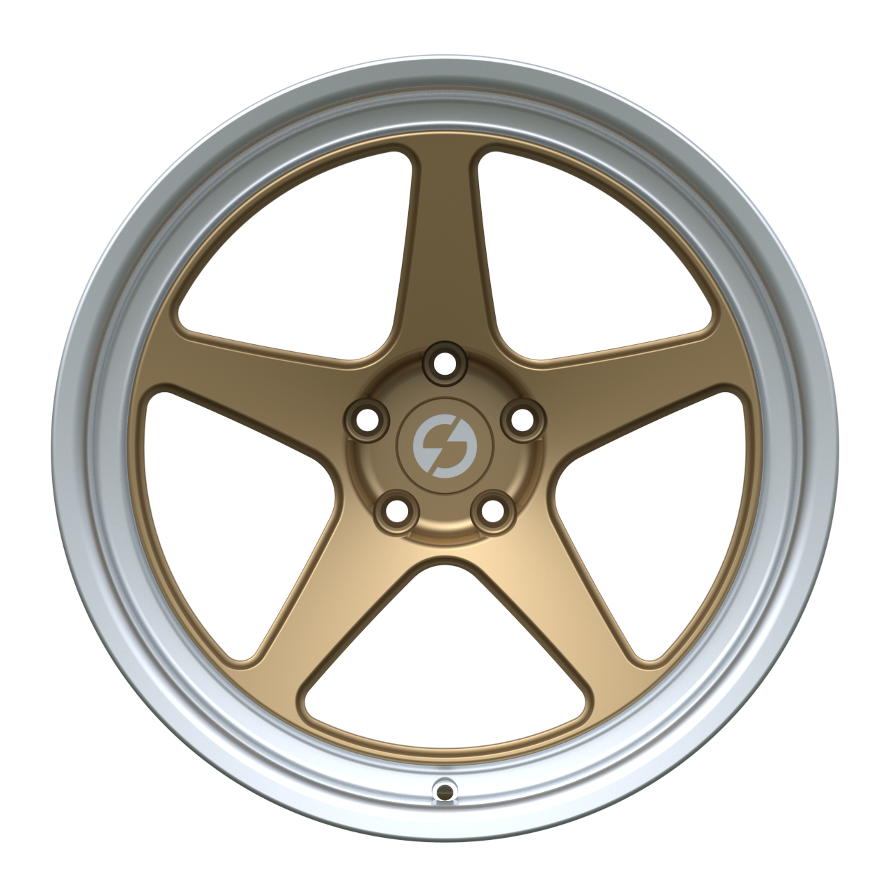 Strato Dynamics B5F forged monoblock wheel in Battle Bronze with polished lip, front view