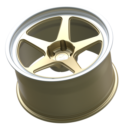 Strato Dynamics B5F forged monoblock wheel in Grand-Prix Champagne with polished lip, side profile