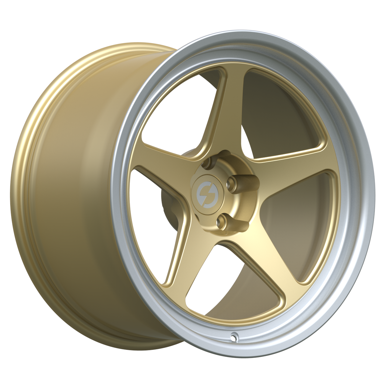 Strato Dynamics B5F forged monoblock wheel in Grand-Prix Champagne with polished lip, studio hero angle