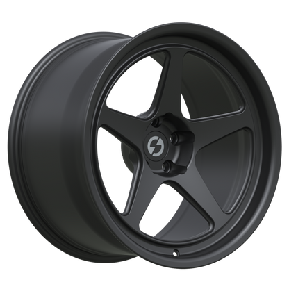 Strato Dynamics B5F forged monoblock wheel in Midnight Black, studio hero angle