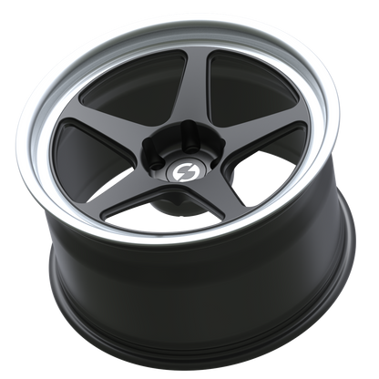 Strato Dynamics B5F forged monoblock wheel in Midnight Black with polished lip, side profile