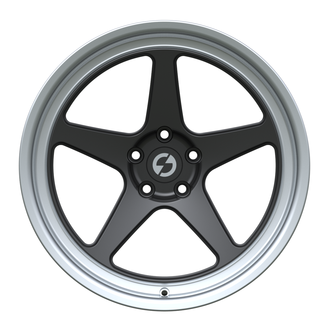 Strato Dynamics B5F forged monoblock wheel in Midnight Black with polished lip, front view