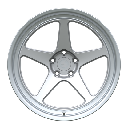Strato Dynamics B5F forged monoblock wheel in Quick Silver finish, front view