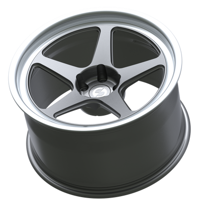 Strato Dynamics B5F forged monoblock wheel in Tactical Gray with polished lip, side profile