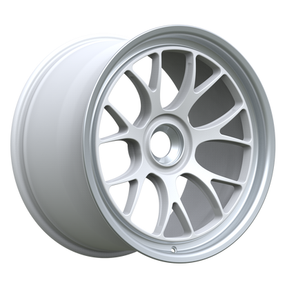 Strato Dynamics B7S forged monoblock centerlock wheel in Alpine White, studio hero angle