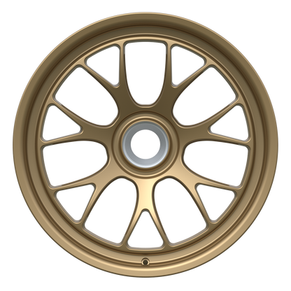 Strato Dynamics B7S forged monoblock centerlock wheel in Battle Bronze with polished lip, front view