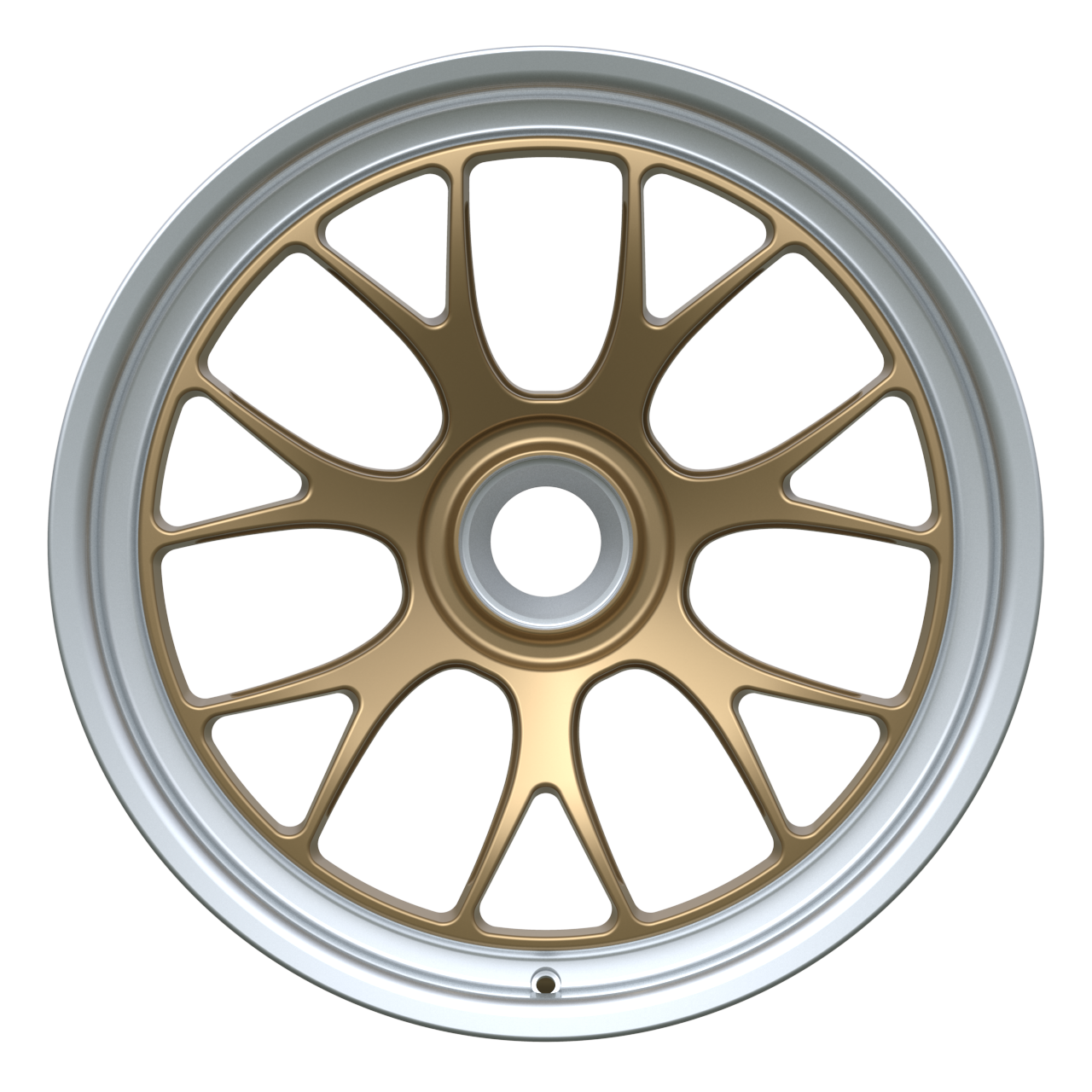 Strato Dynamics B7S forged monoblock centerlock wheel in Battle Bronze with polished lip, front view