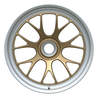 Strato Dynamics B7S forged monoblock centerlock wheel in Battle Bronze with polished lip, front view