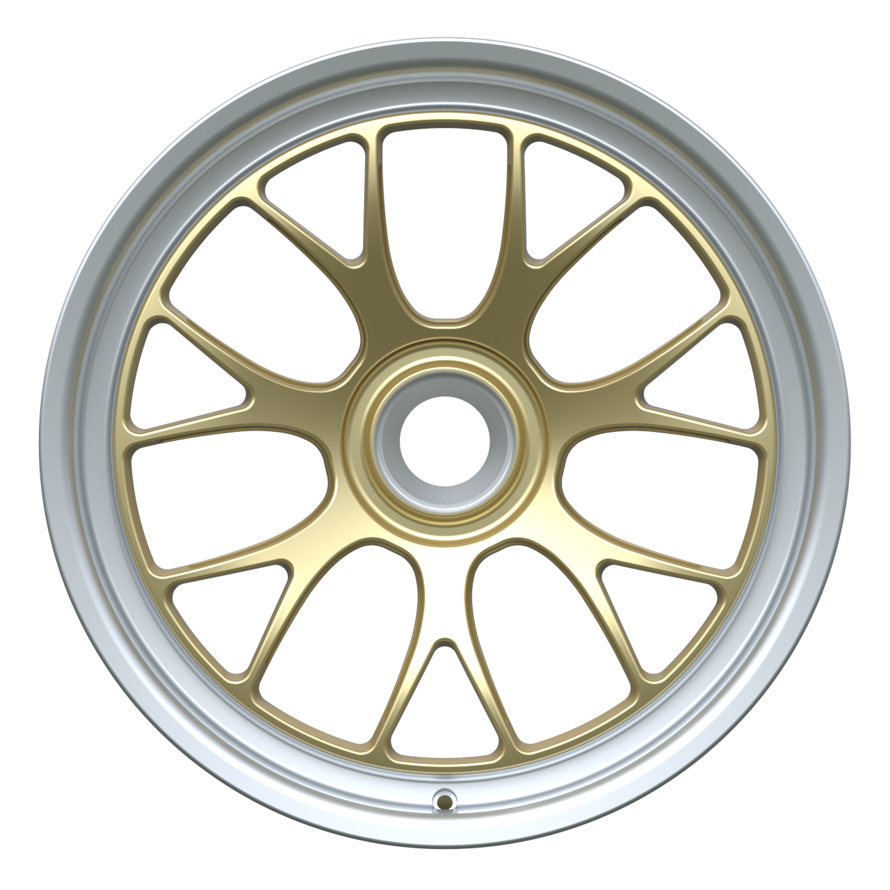 Strato Dynamics B7S forged monoblock centerlock wheel in Grand-Prix Champagne with polished lip, front view