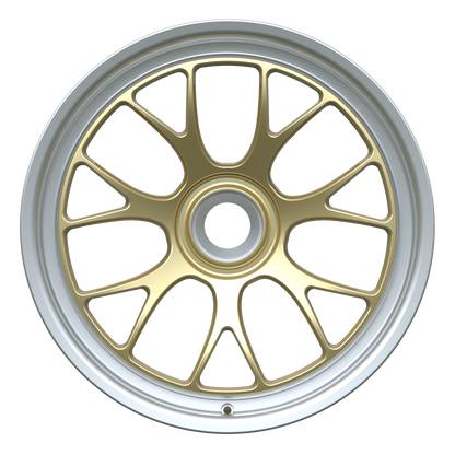 Strato Dynamics B7S forged monoblock centerlock wheel in Grand-Prix Champagne with polished lip, front view