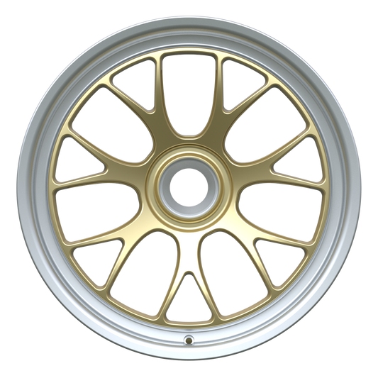 Strato Dynamics B7S forged monoblock centerlock wheel in Grand-Prix Champagne with polished lip, front view