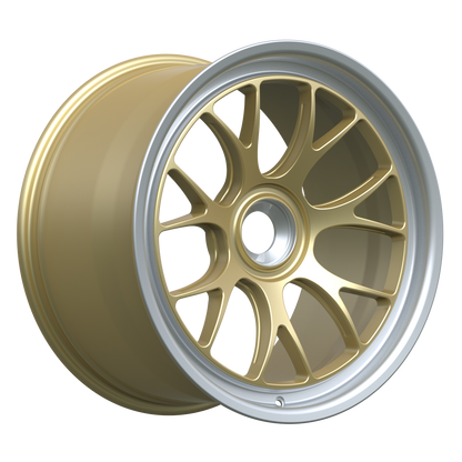 Strato Dynamics B7S forged monoblock centerlock wheel in Grand-Prix Champagne with polished lip, studio hero angle