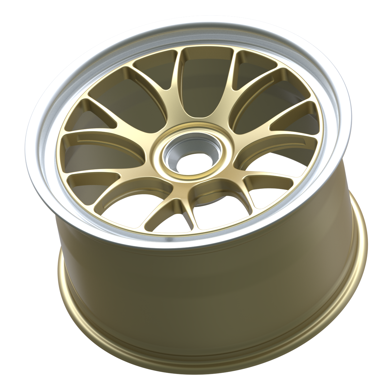 Strato Dynamics B7S forged monoblock centerlock wheel in Grand-Prix Champagne with polished lip, side profile