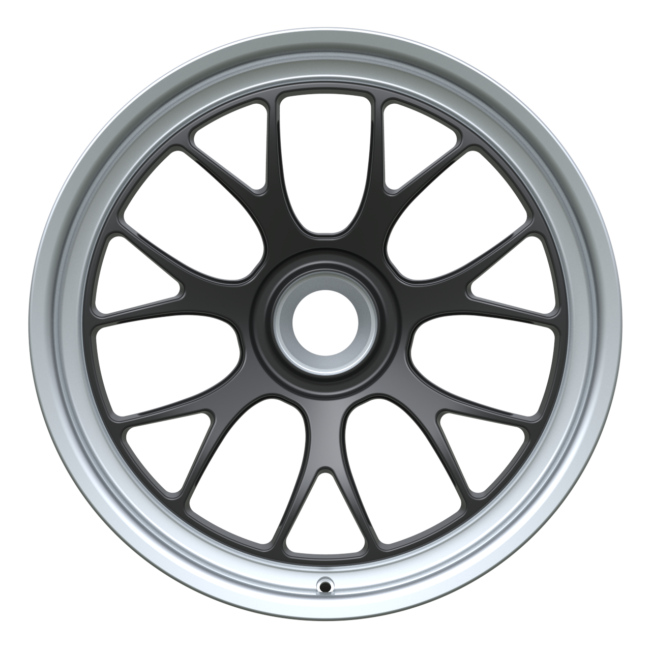 Strato Dynamics B7S forged monoblock centerlock wheel in Midnight Black with polished lip, front view