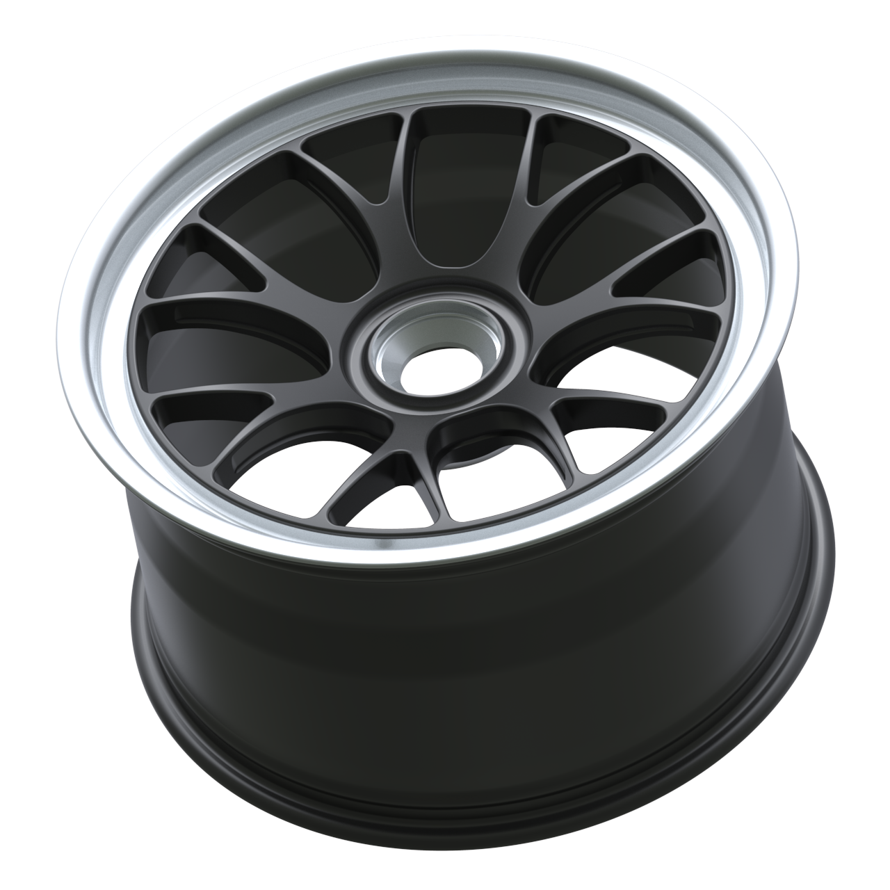 Strato Dynamics B7S forged monoblock centerlock wheel in Midnight Black with polished lip, side profile