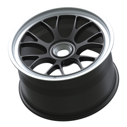 Strato Dynamics B7S forged monoblock centerlock wheel in Midnight Black with polished lip, side profile