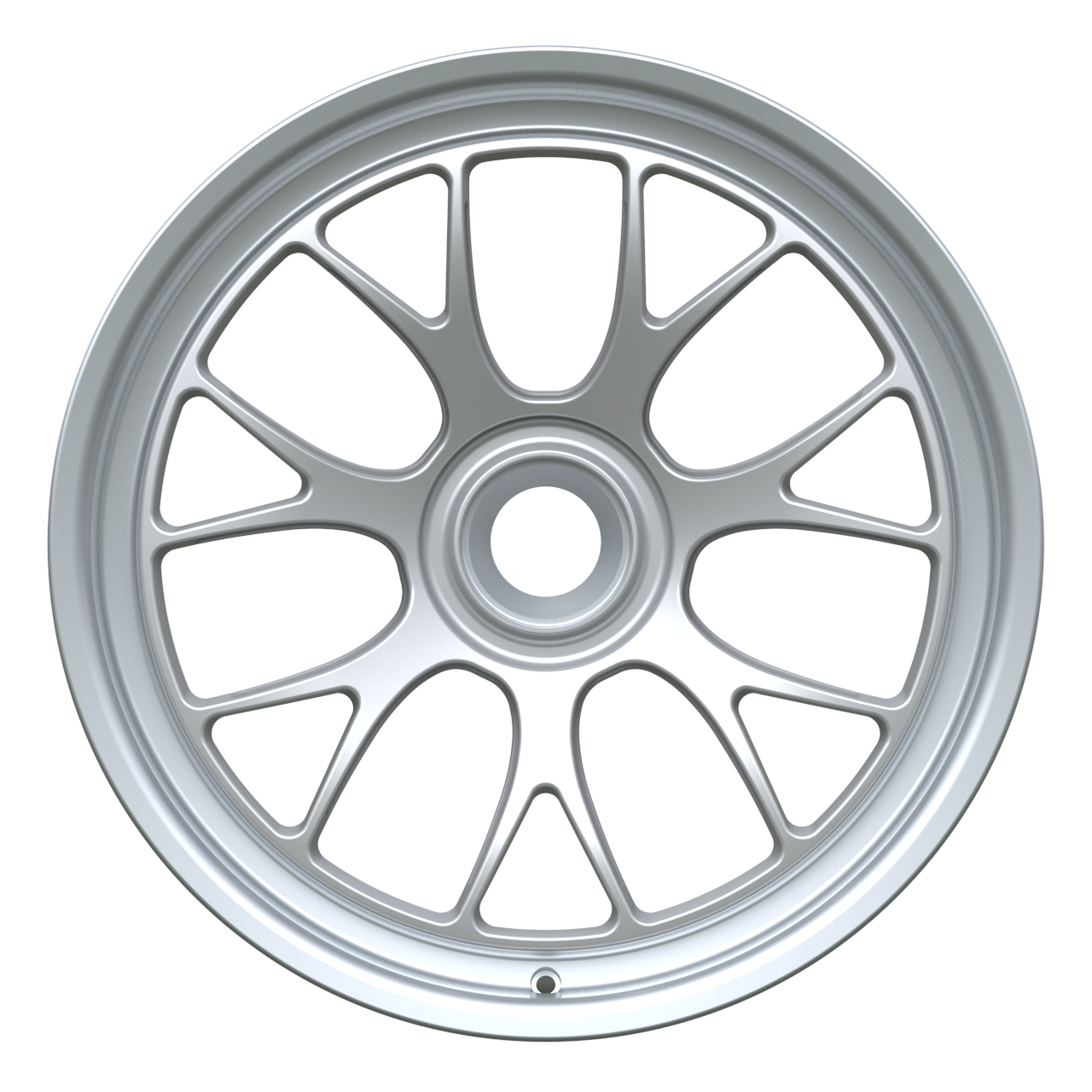 Strato Dynamics B7S forged monoblock centerlock wheel in Quick Silver finish, front view