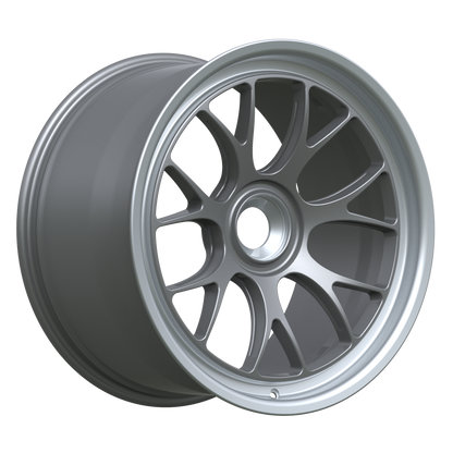 Strato Dynamics B7S forged monoblock centerlock wheel in Tactical Gray with polished lip, studio hero angle