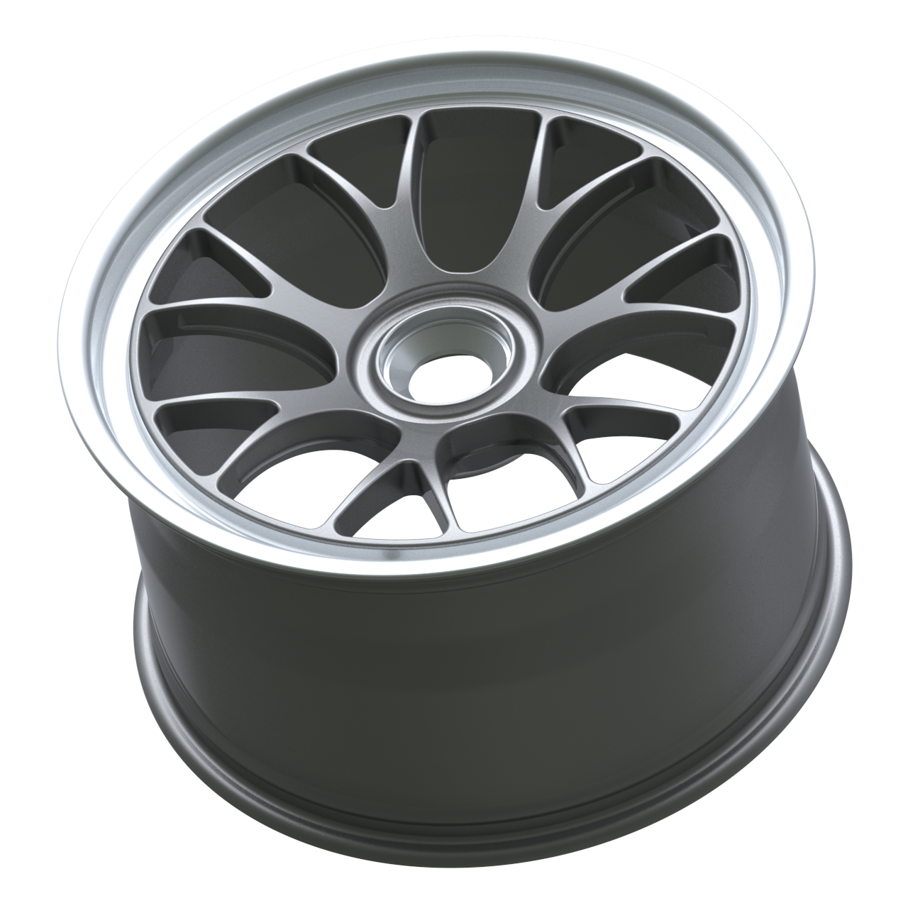 Strato Dynamics B7S forged monoblock centerlock wheel in Tactical Gray with polished lip, side profile