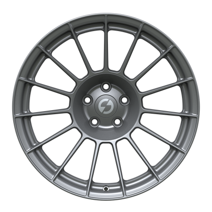 Strato Dynamics F15T forged monoblock wheel in Tactical Gray finish, front view