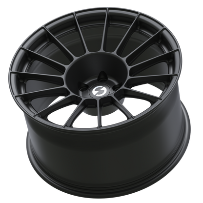 Strato Dynamics F15T forged monoblock wheel in Midnight Black, side profile