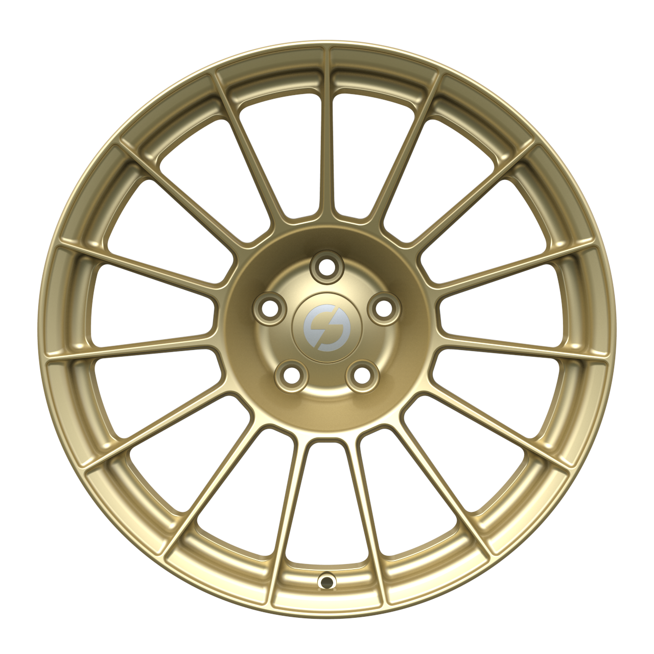 Strato Dynamics F15T forged monoblock wheel in Grand-Prix Champagne finish, front view
