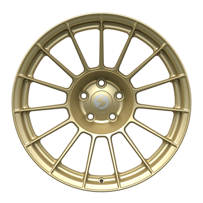 Strato Dynamics F15T forged monoblock wheel in Grand-Prix Champagne finish, front view