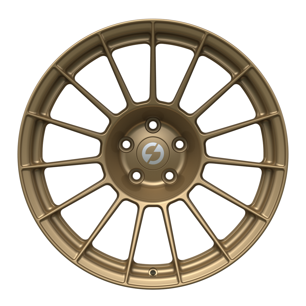 Strato Dynamics F15T forged monoblock wheel in Battle Bronze with polished lip, front view