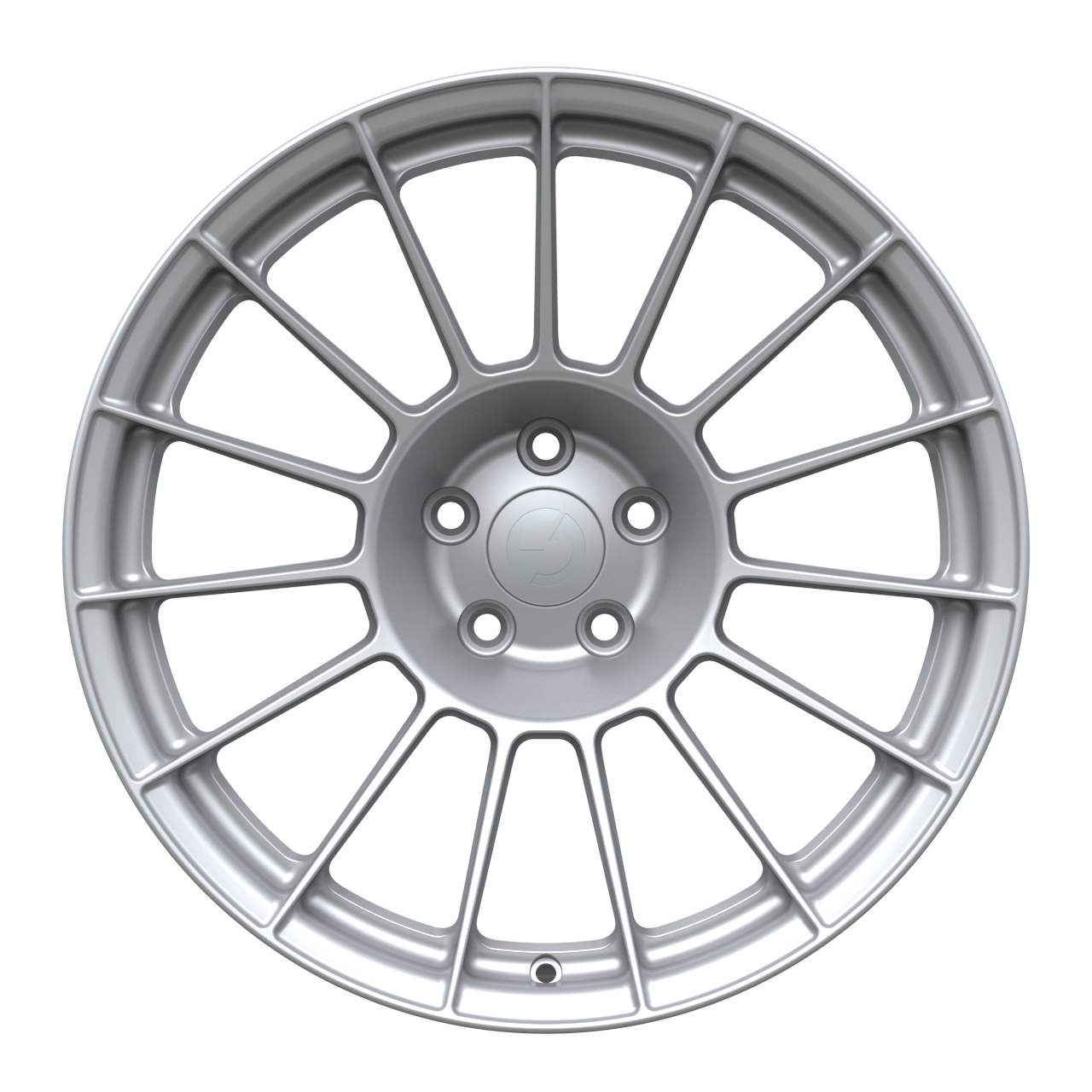Strato Dynamics F15T forged monoblock wheel in Quick Silver finish, front view