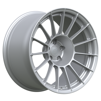 Strato Dynamics F15T forged monoblock wheel in Quick Silver, studio hero angle