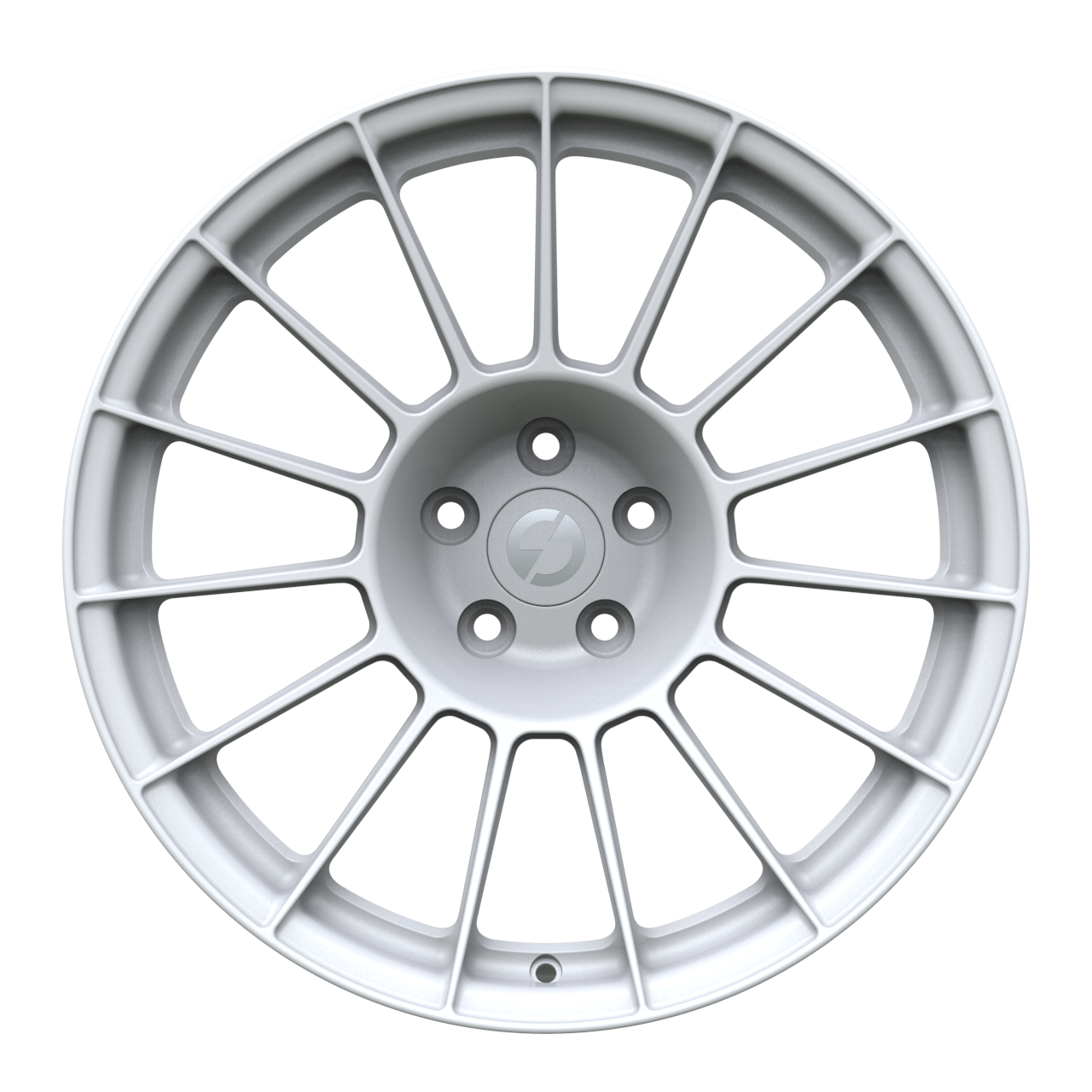 Strato Dynamics F15T forged monoblock wheel in Alpine White finish, front view