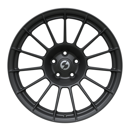 Strato Dynamics F15T forged monoblock wheel in Midnight Black finish, front view