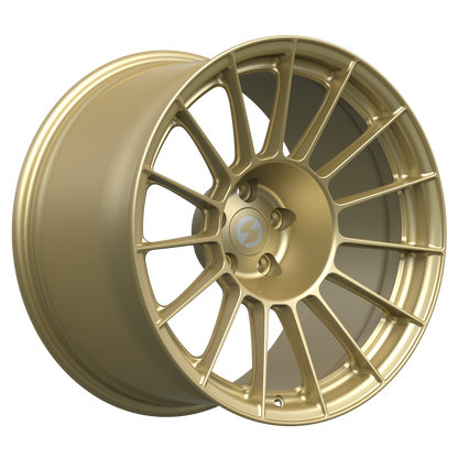 Strato Dynamics F15T forged monoblock wheel in Grand-Prix Champagne, studio hero angle