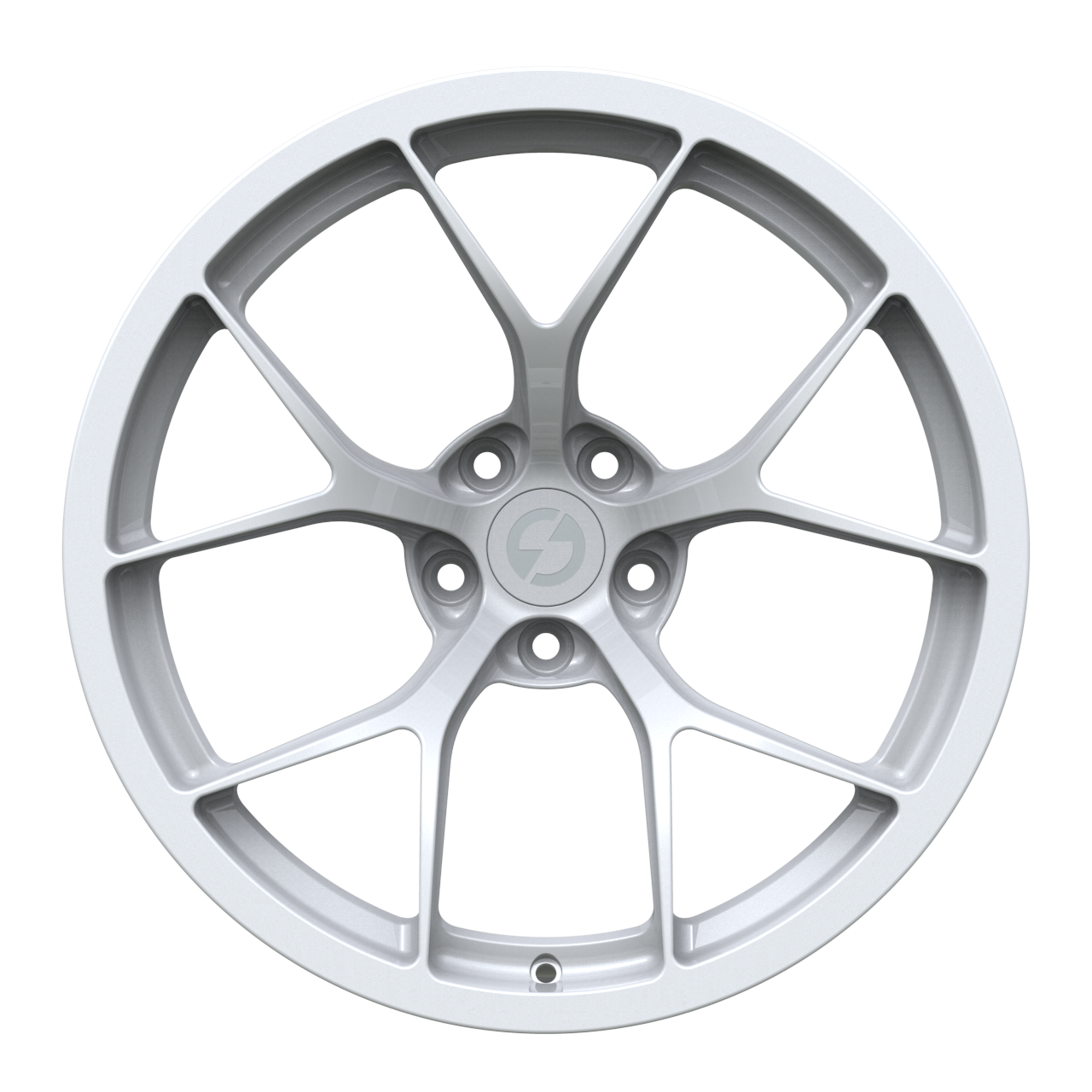 Strato Dynamics F5R forged monoblock wheel in Alpine White finish, front view