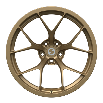 Strato Dynamics F5R forged monoblock wheel in Battle Bronze finish, front view