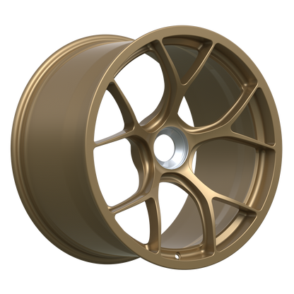 Strato Dynamics F5R forged monoblock centerlock wheel in Battle Bronze, angled hero view