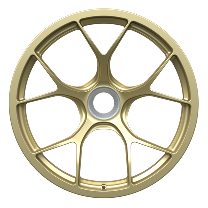 Strato Dynamics F5R forged monoblock centerlock wheel in Grand-Prix Champagne finish, front view