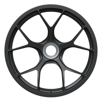 Strato Dynamics F5R forged monoblock centerlock wheel in Midnight Black finish, front view
