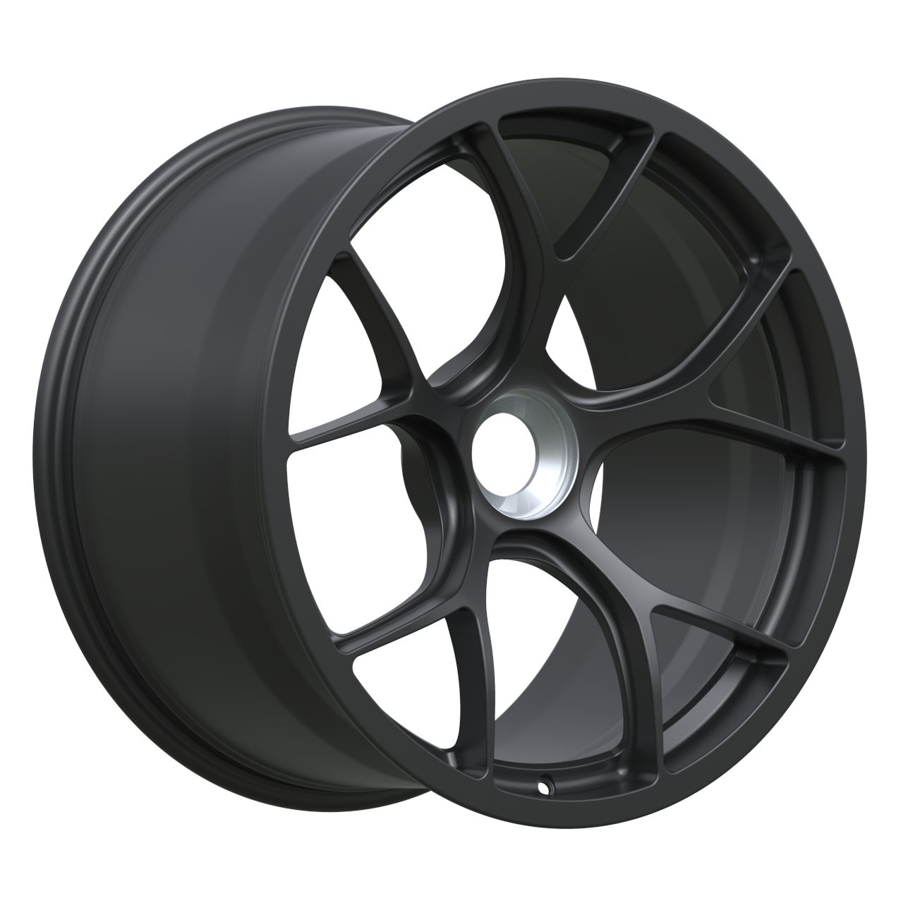 Strato Dynamics F5R forged monoblock centerlock wheel in Midnight Black, angled hero view