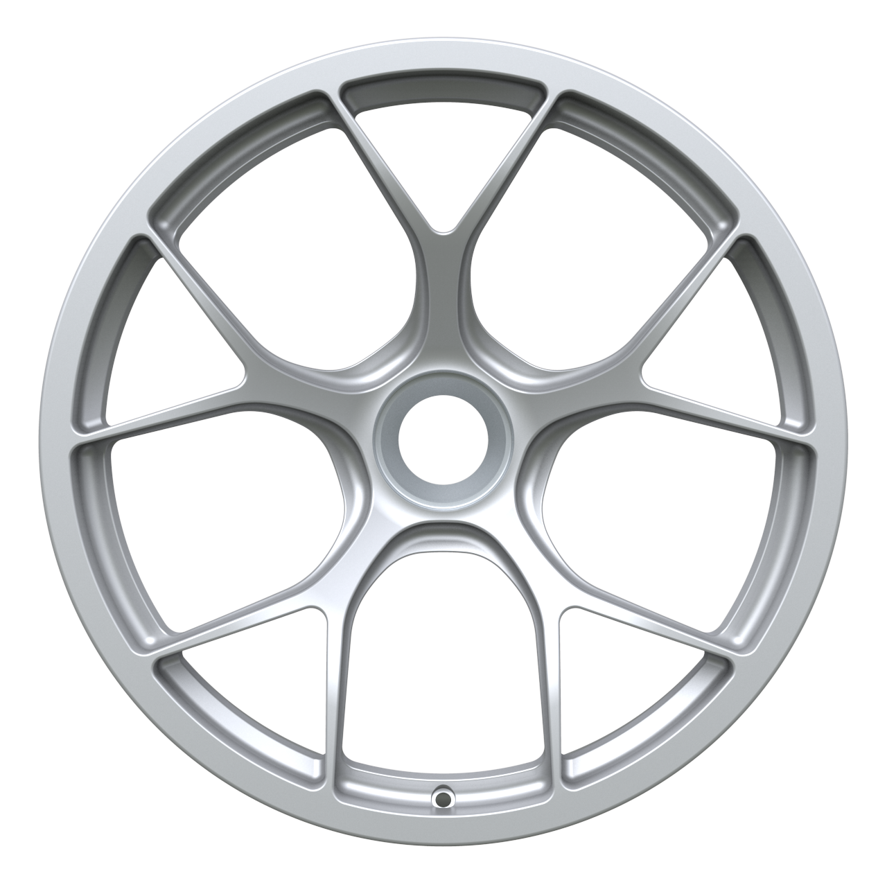 Strato Dynamics F5R forged monoblock centerlock wheel in Quick Silver finish, front view