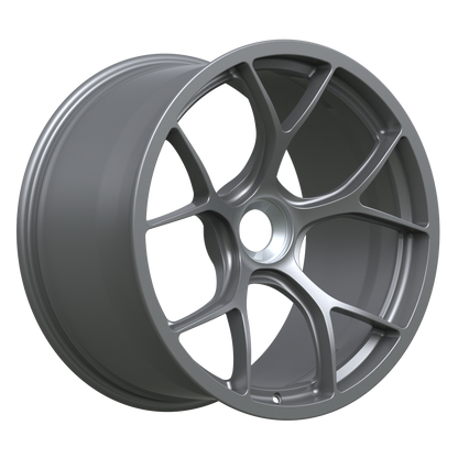 Strato Dynamics F5R forged monoblock centerlock wheel in Tactical Gray, angled hero view