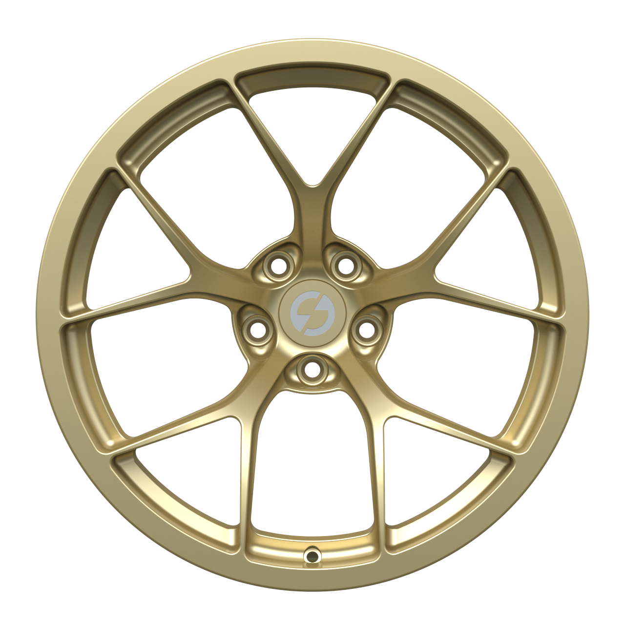 Strato Dynamics F5R forged monoblock wheel in Grand-Prix Champagne finish, front view